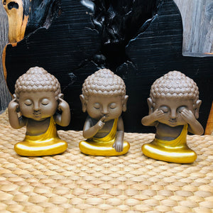 Three Wise Buddha Hear, Speak, See No Evil in Gold Color