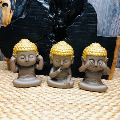 Three Wise Buddha Hear, Speak, See No Evil in Gold Color