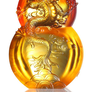 LIULI Crystal Flying Purple Dragon Sculpture on Hulu Gourd, Ambition of the Heavenly Dragon