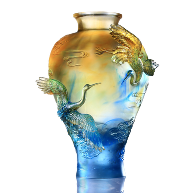 Crystal Floral Vase, Crane, Flight of Legacy