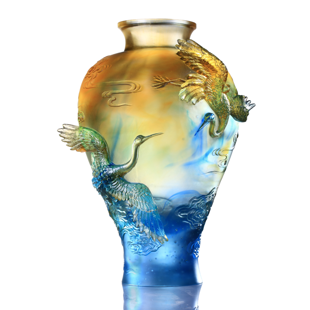 Crystal Floral Vase, Crane, Flight of Legacy