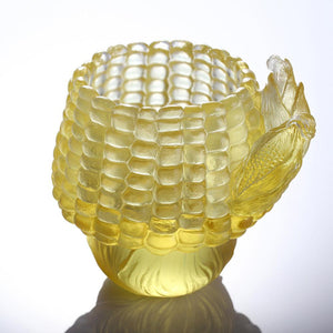 Crystal Bowl, Paperclip Holder, Desk Decor, Corn symbolizes Abundance of Riches, Golden Abundance