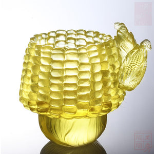 Crystal Bowl, Paperclip Holder, Desk Decor, Corn symbolizes Abundance of Riches, Golden Abundance