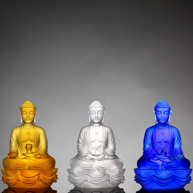 Crystal Buddha, Amitabha, Shakyamuni, Medicine, Present Mindfulness (Set of 3)