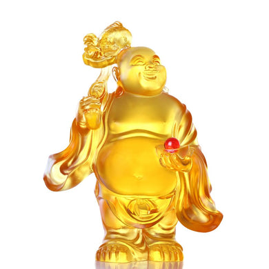 LIULI Crystal Happy Laughing Buddha, fish, ruyi glass art