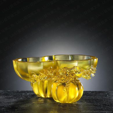 Crystal Bowl With Squash Shape, Golden Gourds of Fortune
