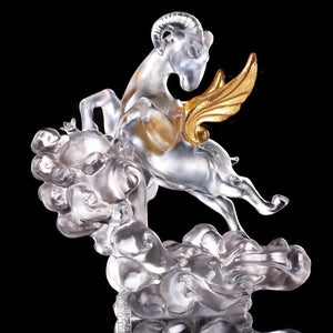 Crystal Sheep Figurine (Success) - "Frolicking Through the Heavens" (Gold Leaf)
