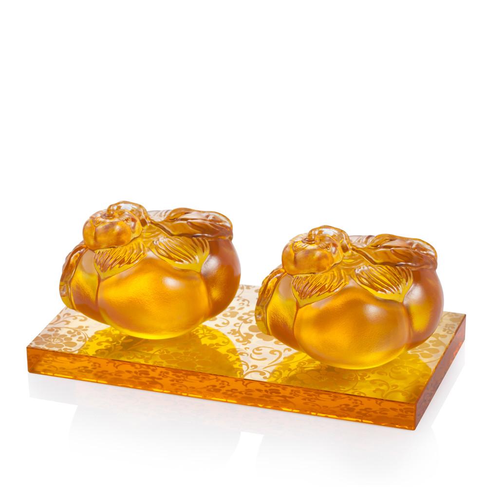 Crystal Paperweight, Feng Shui, Persimmon, Good Things Come in Pairs